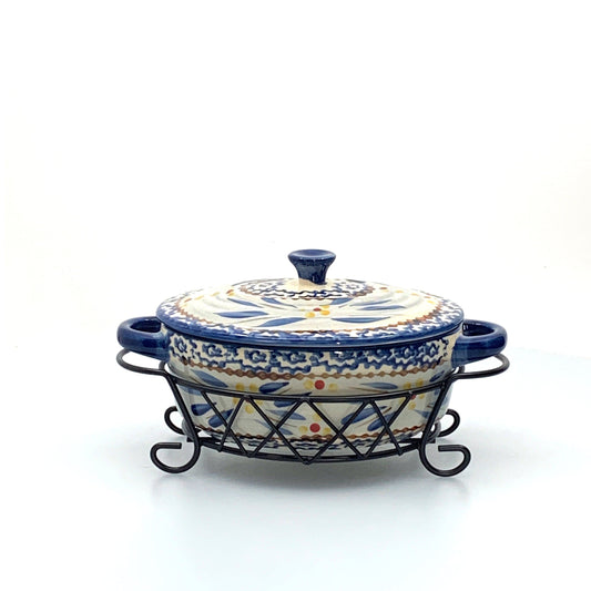 Temptations Presentable Ovenware by Tara Baking Dish 9 Oz Blue Old World Pattern