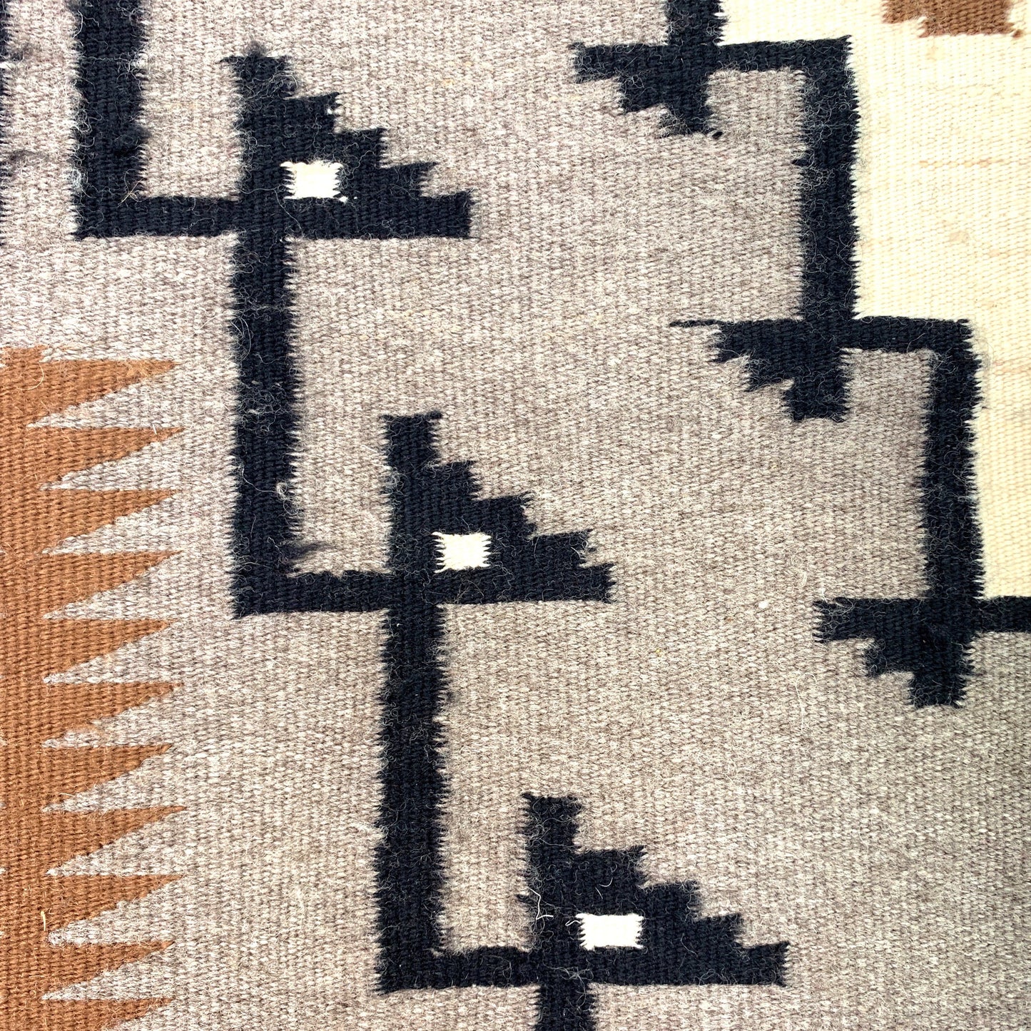Vintage Navajo Hand-Woven Gray Brown Geometric Kilim Rug by Lena Begay 45” x 25”