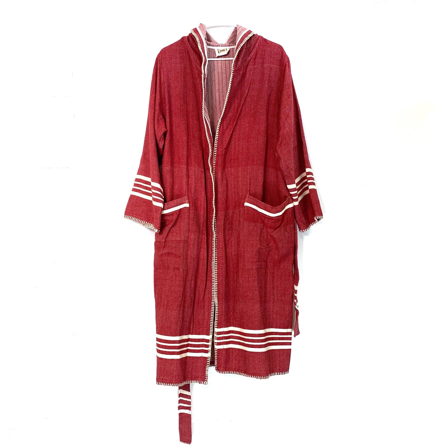 Lalay KKL Model Womens Size S Red Bathrobe Waist Tie And Hood Soft