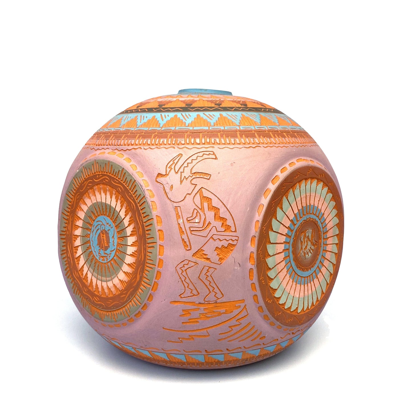 Navajo Pottery Anna Tsosie Signed Terra Cotta Hand Etched 9.5” Large Rounded Square Vase
