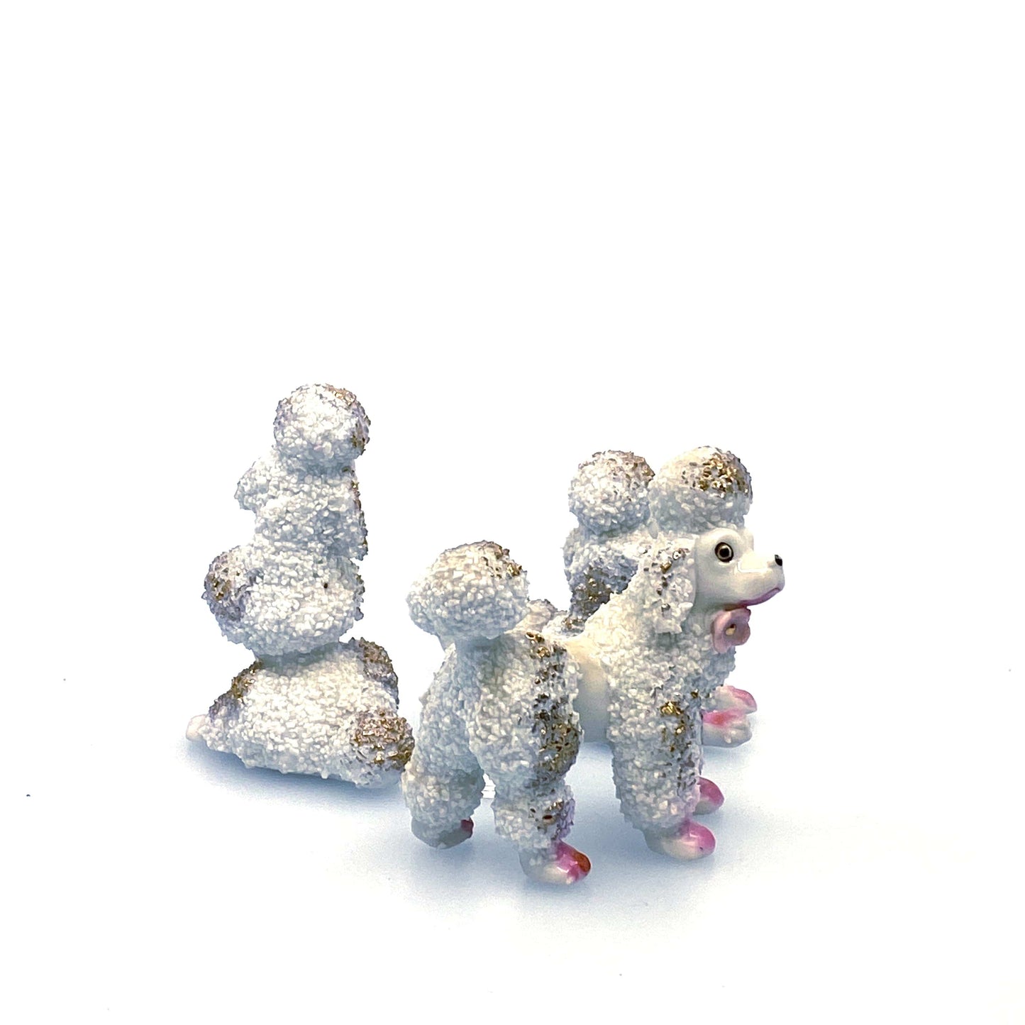 Vintage Poodles Figurines Set of 3 White Gold Spaghetti Style Japan