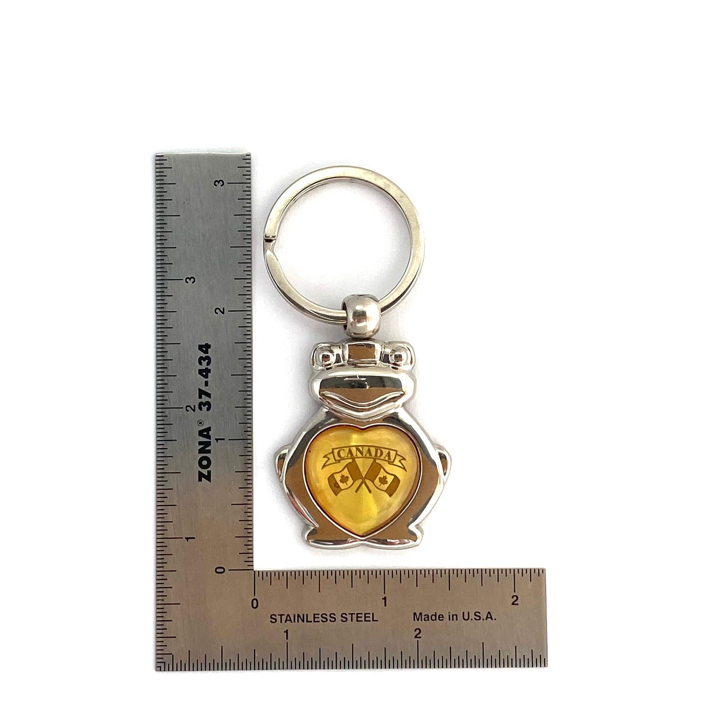 “Canada” Maple Leaf Flags Silvertone Frog Souvenir Keychain Key Ring Metal Charm