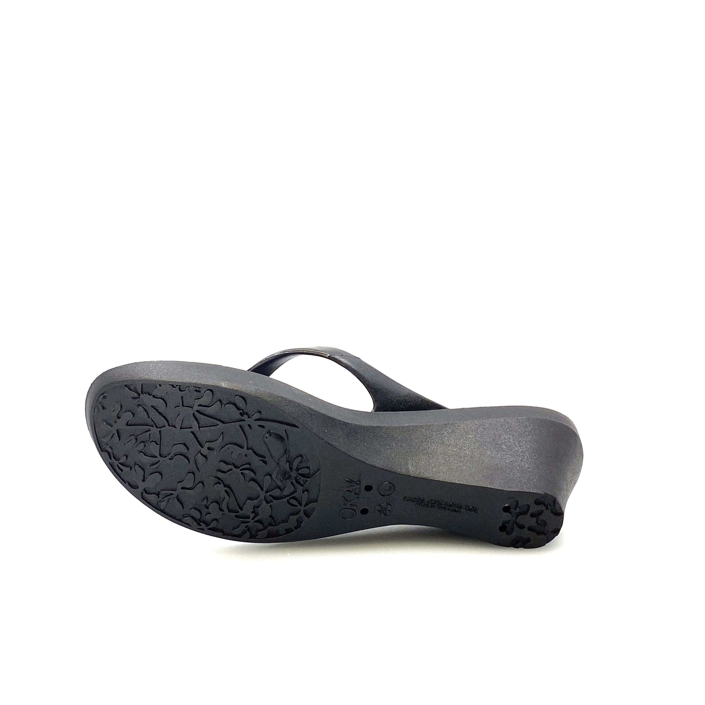 OKAb Womens Size L Black Flip Flop Wedge Sandals Round Rhinestone Detail