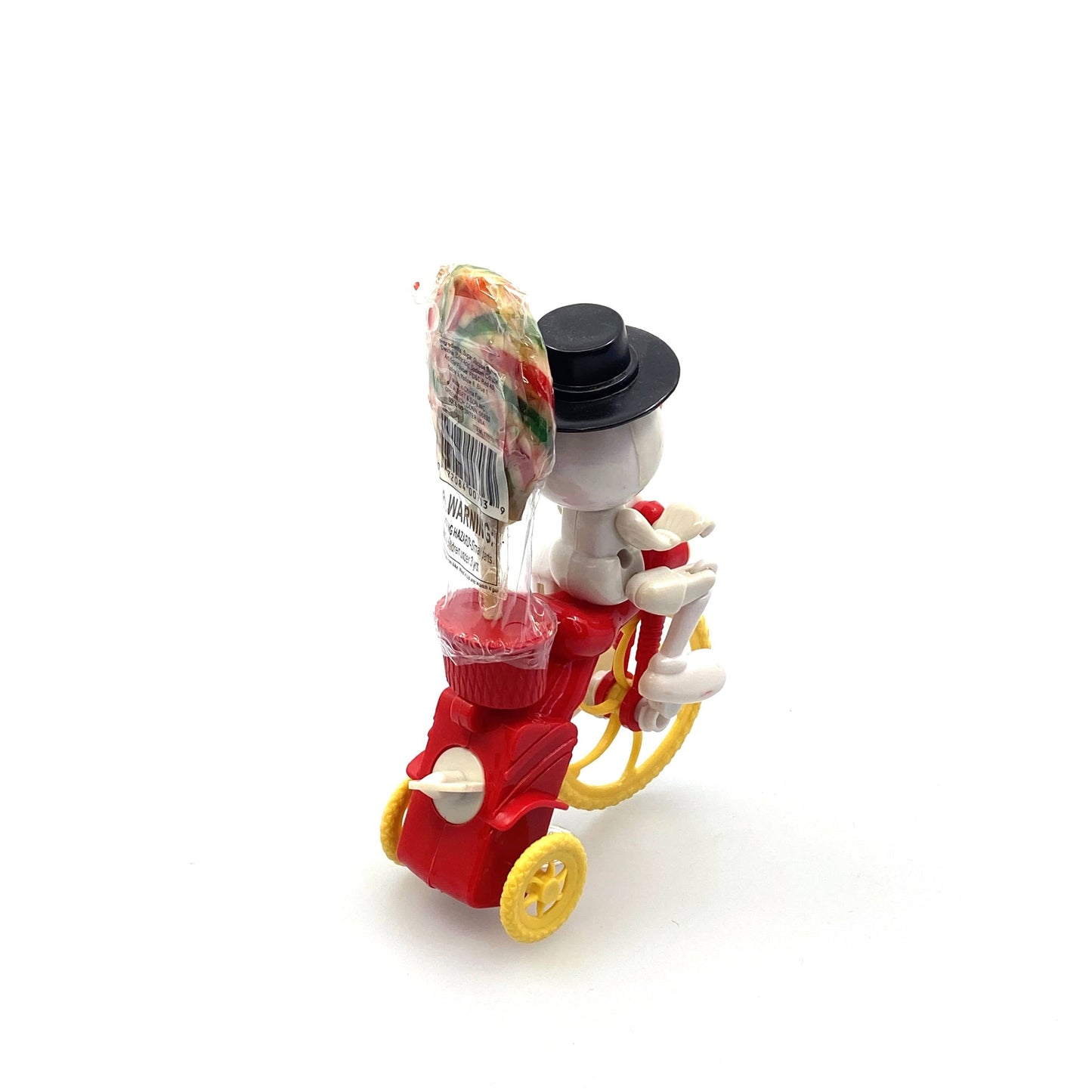 Vintage Stocking Stuffer Christmas Toy Wind-Up Snowman on Bicycle w/Candy*
