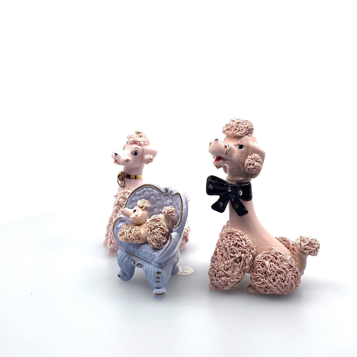 Vintage Lefton Pink Spaghetti Poodles Set of 3 Family Japan