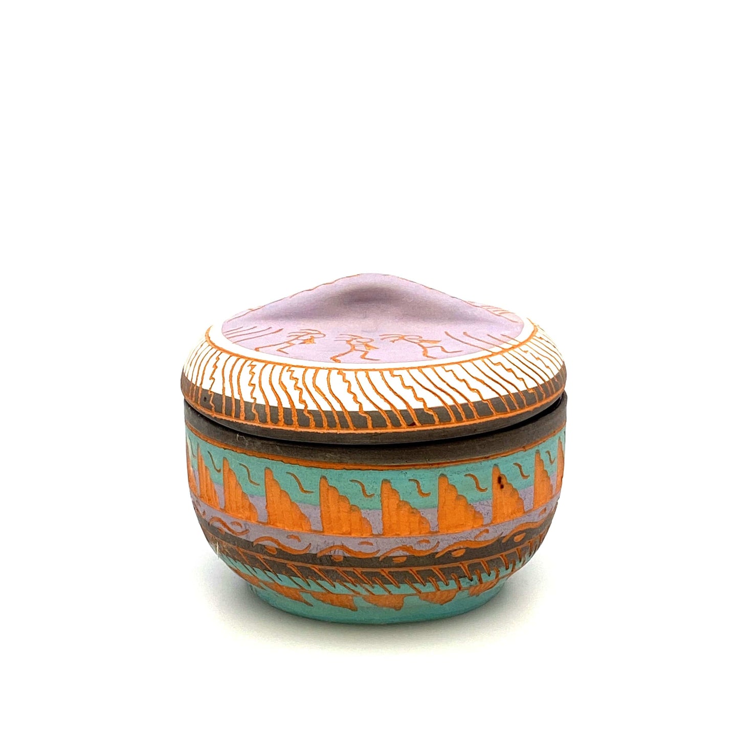 Navajo Pottery by Anna Tsosie Terra Cotta Hand Etched Jar* w/ Lid 4” Pink Brown
