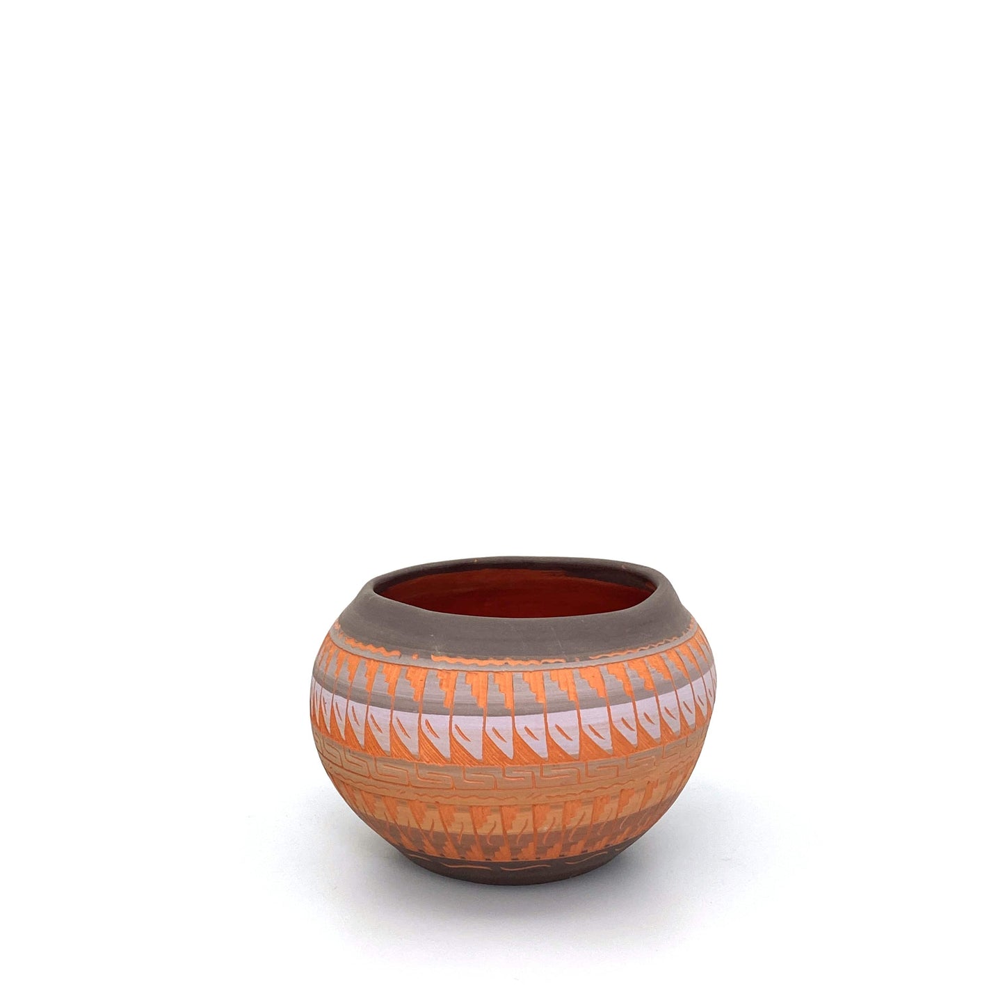 Navajo Pottery by Anna Tsosie Terra Cotta Hand Etched Small Pot 3.5” Pink Brown