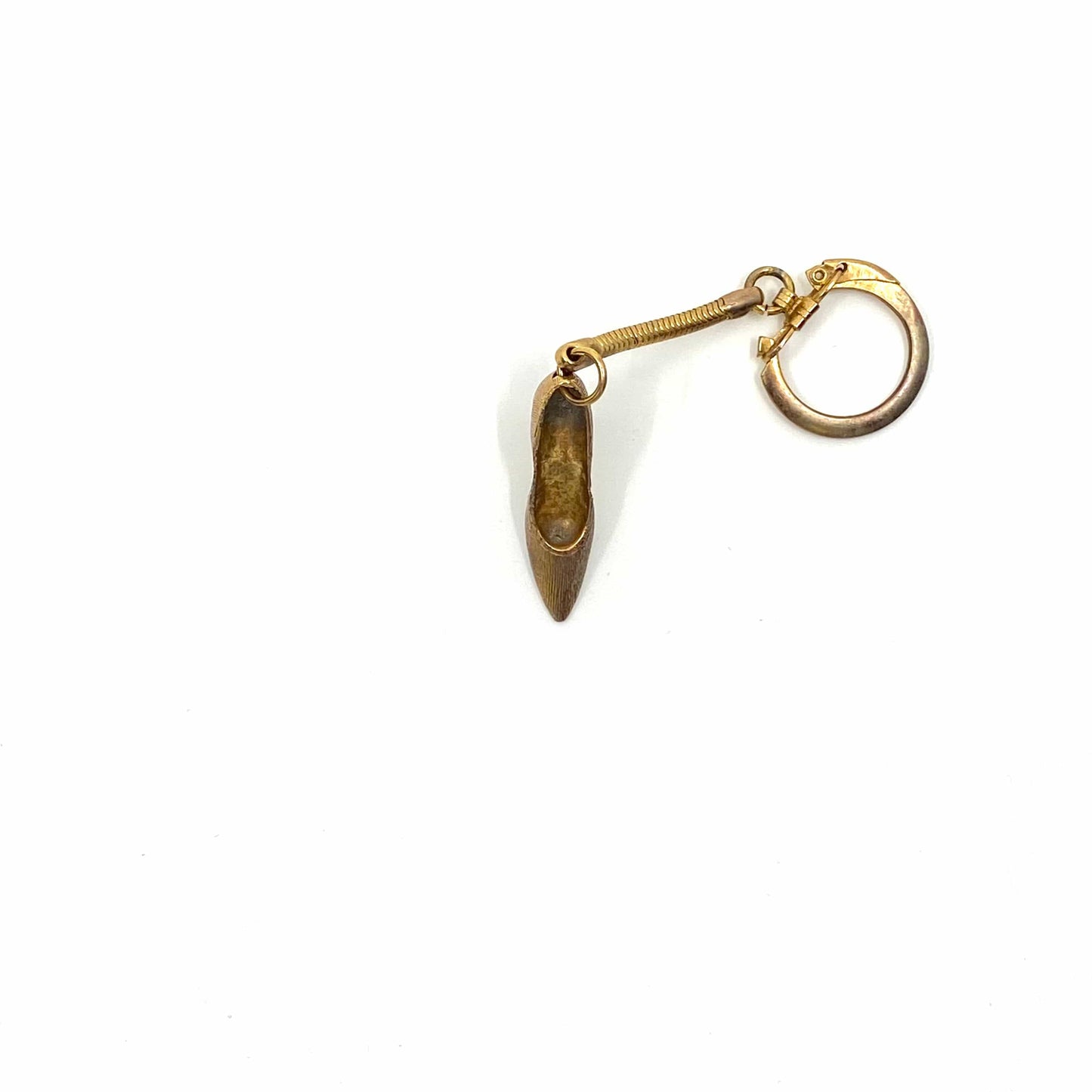 Vintage High Heel Shoe Keychain Goldtone Textured Metal Keyring Stiletto