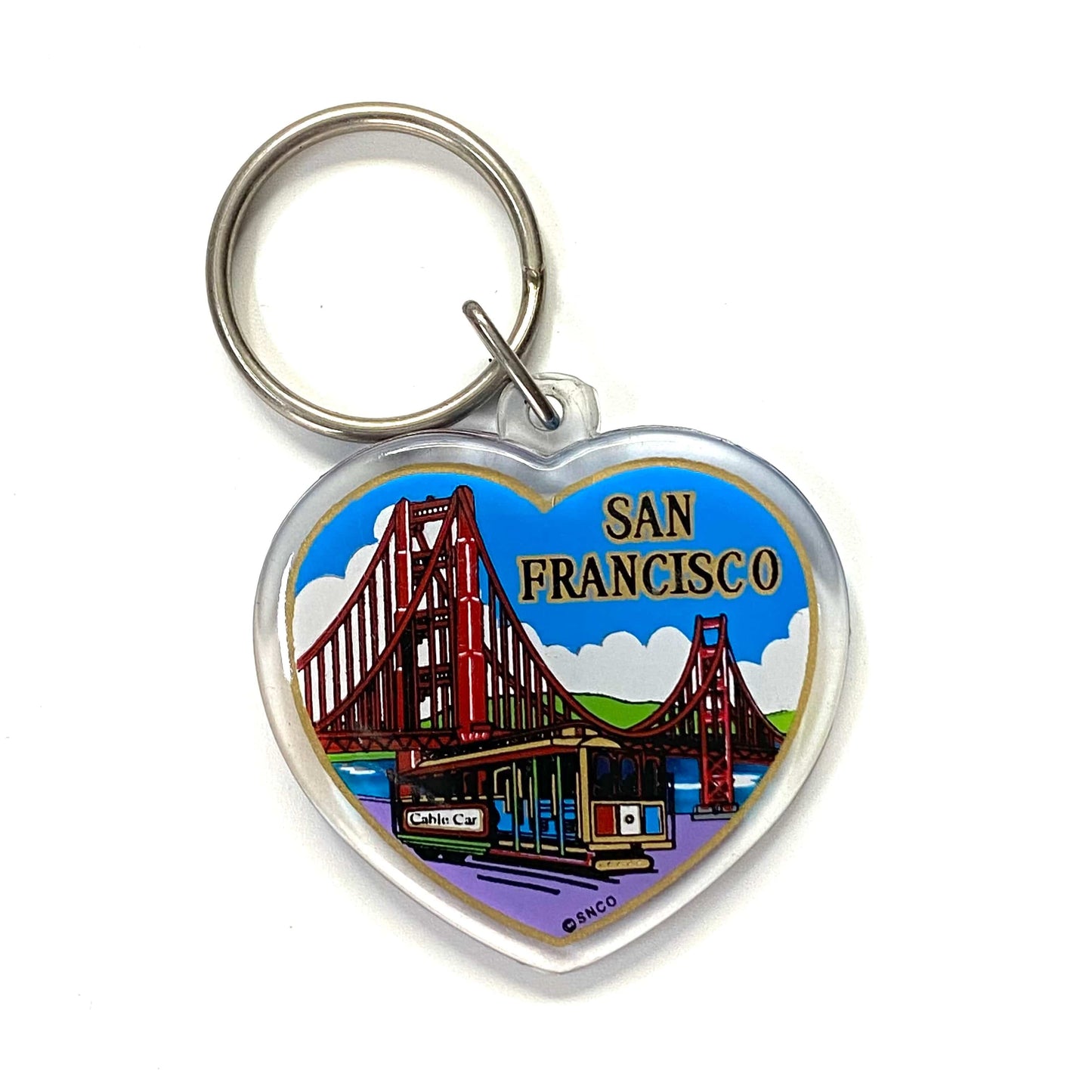 Vintage San Francisco Travel Souvenir Keychain Key Ring Heart Clear Acrylic