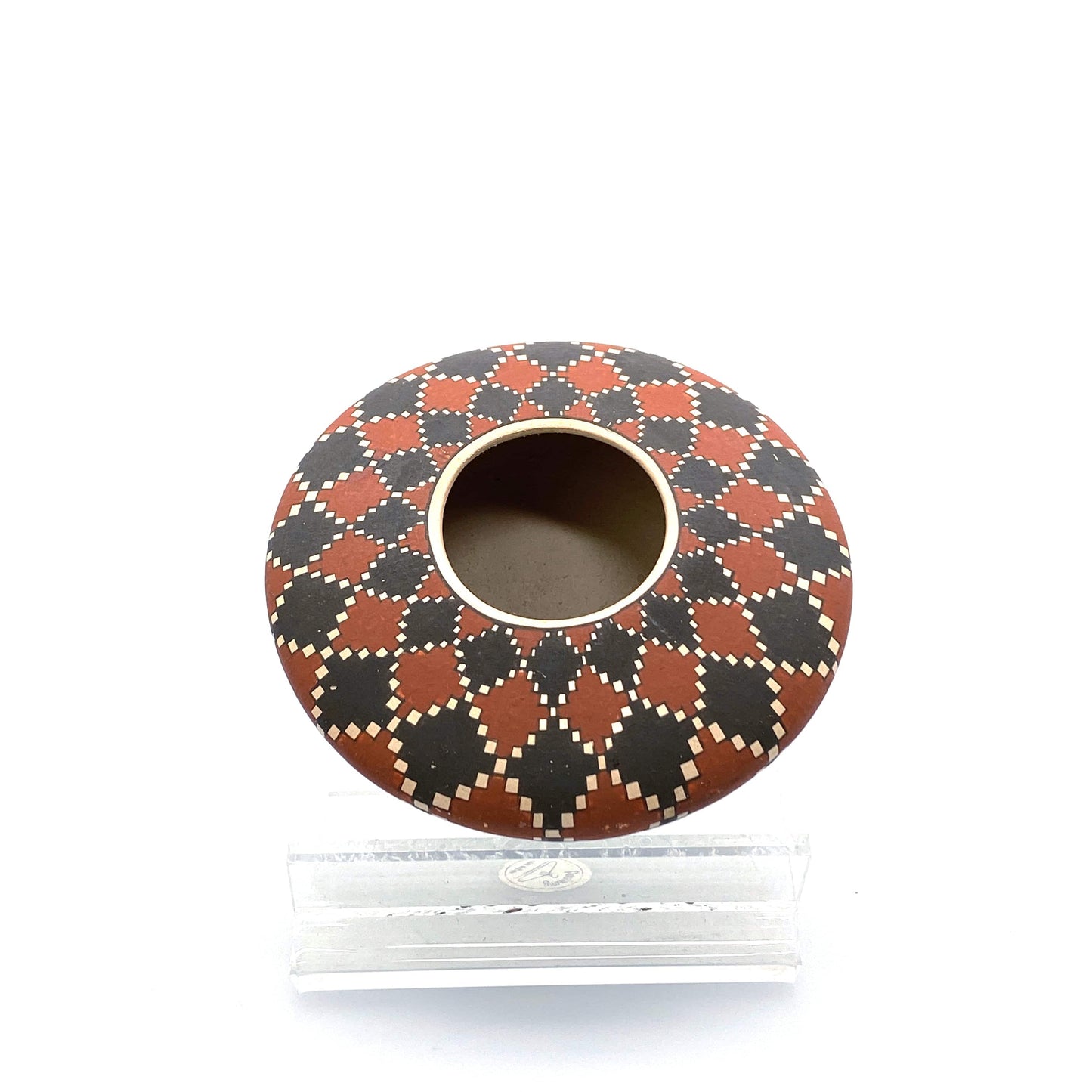 Vintage Julio Mora Seed Pot Mata Ortiz Casas Grandes Black Brown White Diamond