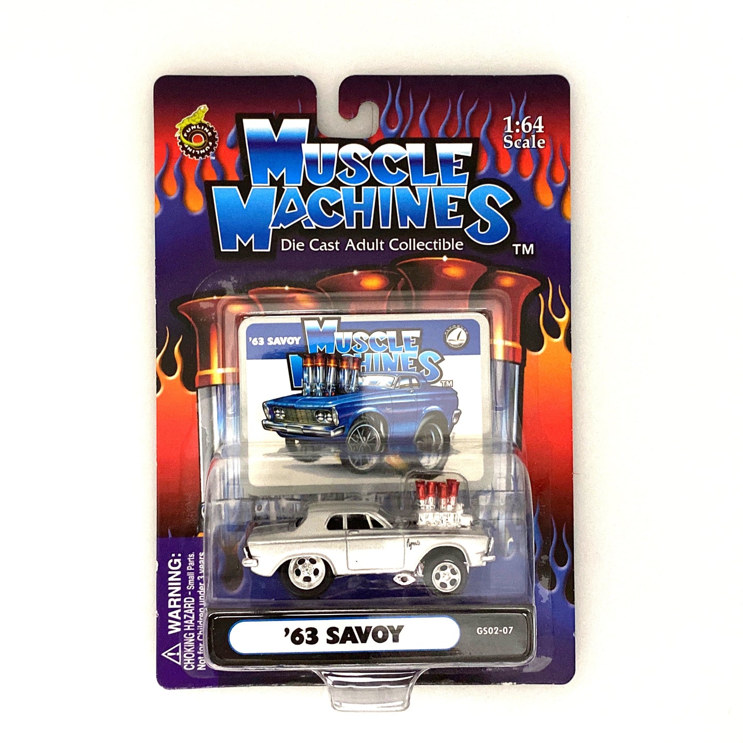 Muscle Machines '63 Savoy Diecast Car – Vintage 1:64 Scale Collectible for Car Enthusiasts – Silver Edition