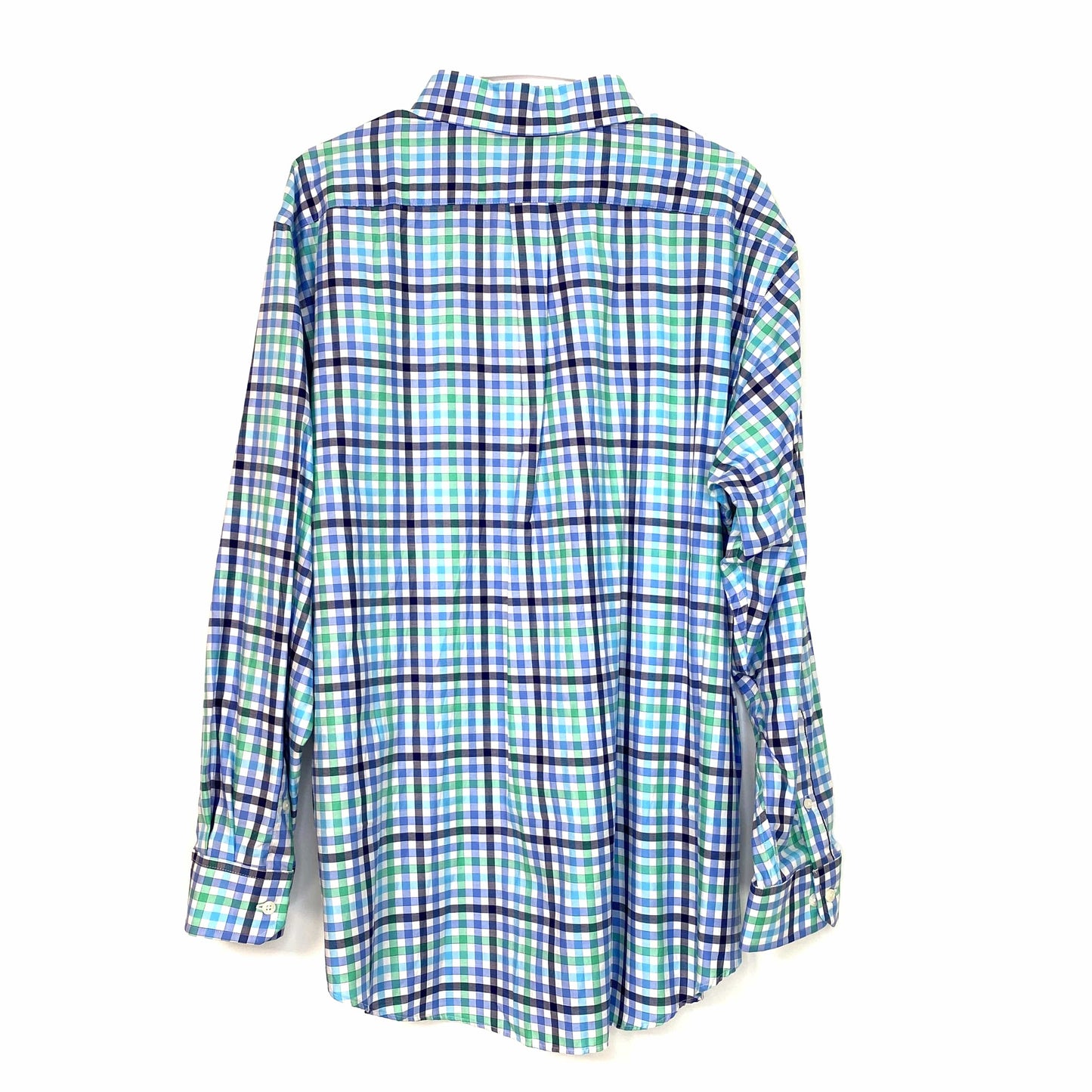 Roundtree & Yorke Men's Green & Blue Plaid Long Sleeve Button-Down Dress Shirt - Size XL - Pre-Owned