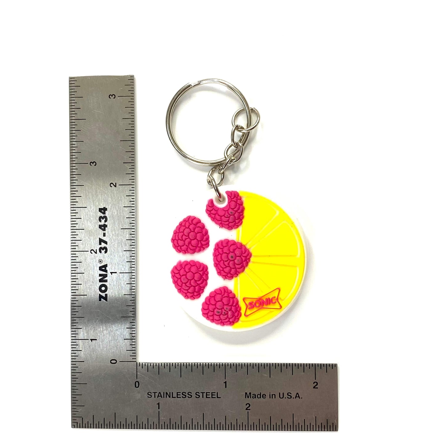 SONIC Drive-In Restaurant Raspberry Lemonade Keychain Key Ring Rubber Round