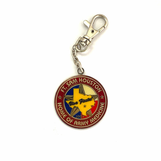 “Ft. Sam Houston - Home of Army Medicine” Silvertone Metal Souvenir Keychain Key Ring Charm