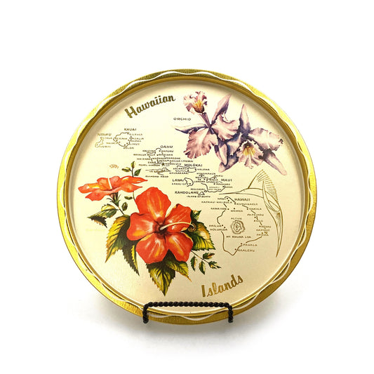 Hawaiian Islands Collectible Decorative Plate 11” Ivory/Gold Map Points of Interest