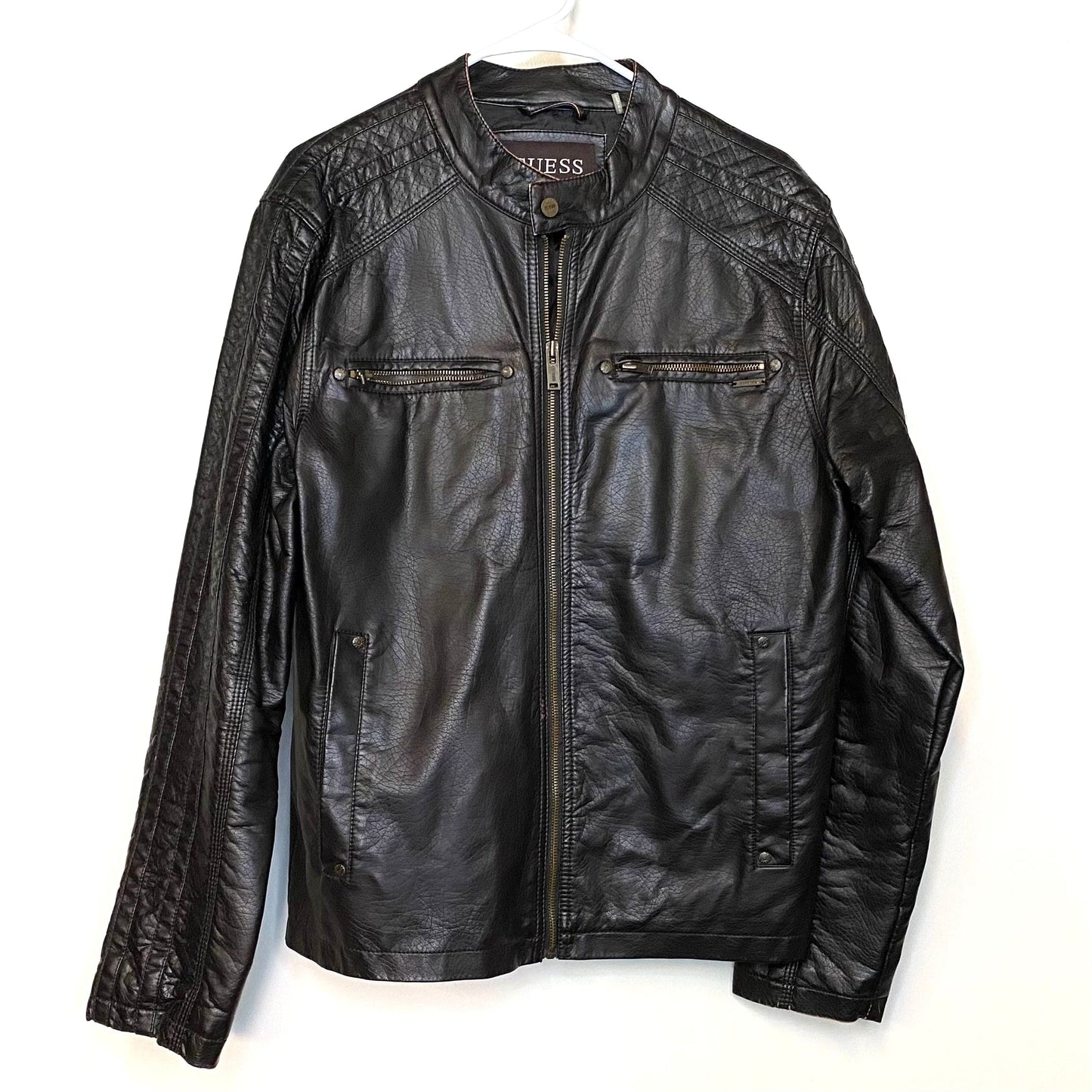 Guess Mens Size M Dark Brown Biker Jacker Full Zipper L/s