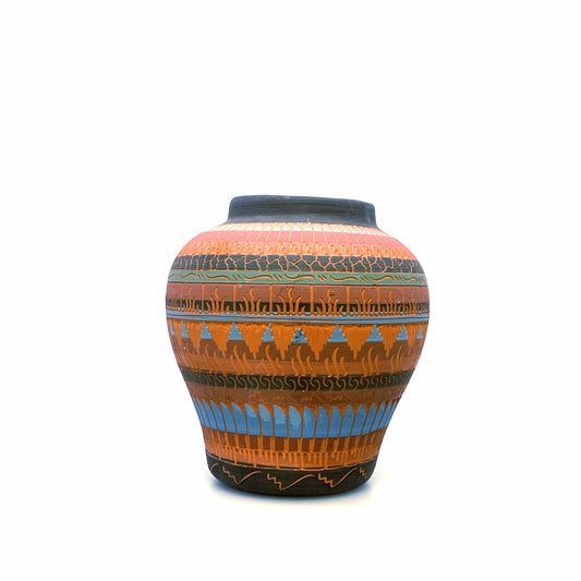 Native Navajo Pottery Anna Tsosie Signed Vase Terra Cotta Hand Etched - Medium 8”