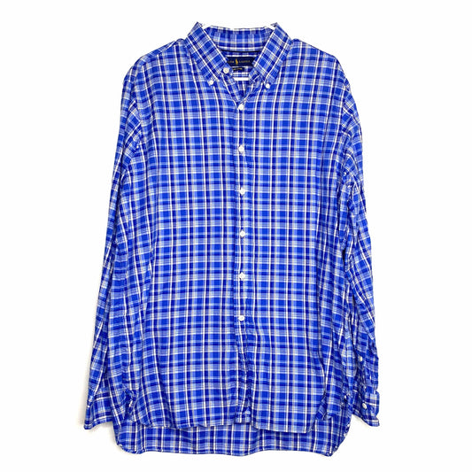 Ralph Lauren Men's Luxury Oxford Plaid Dress Shirt - Size XL - Blue/White - 100% Cotton