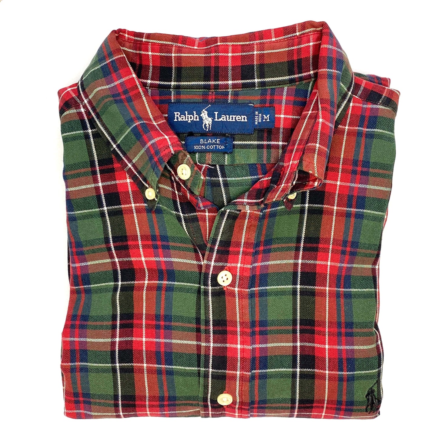 Ralph Lauren Men's Blake Plaid Dress Shirt - Size M - Red/Green/Blue - 100% Cotton