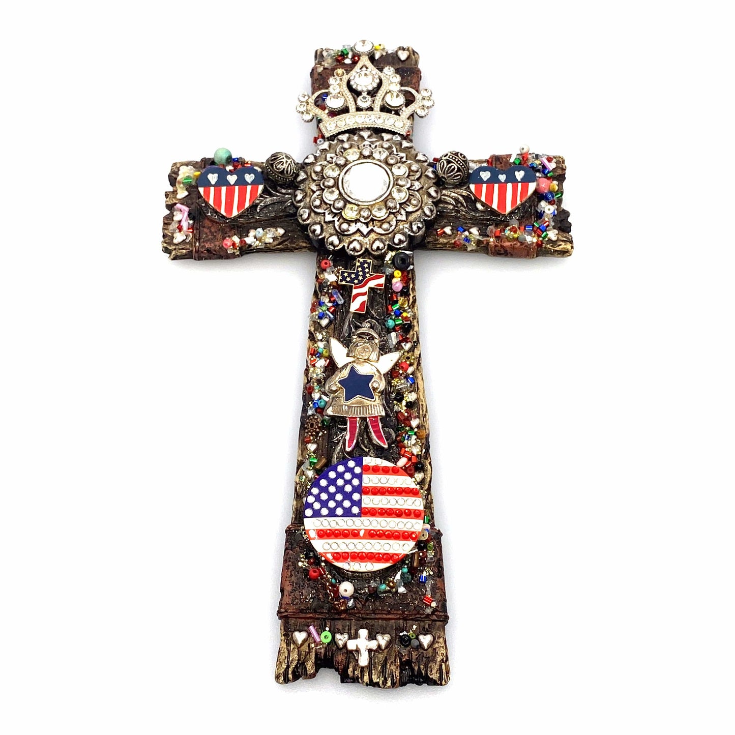 Resin & Costume Jewelry Cross Wall Religious Decorative Art 12”