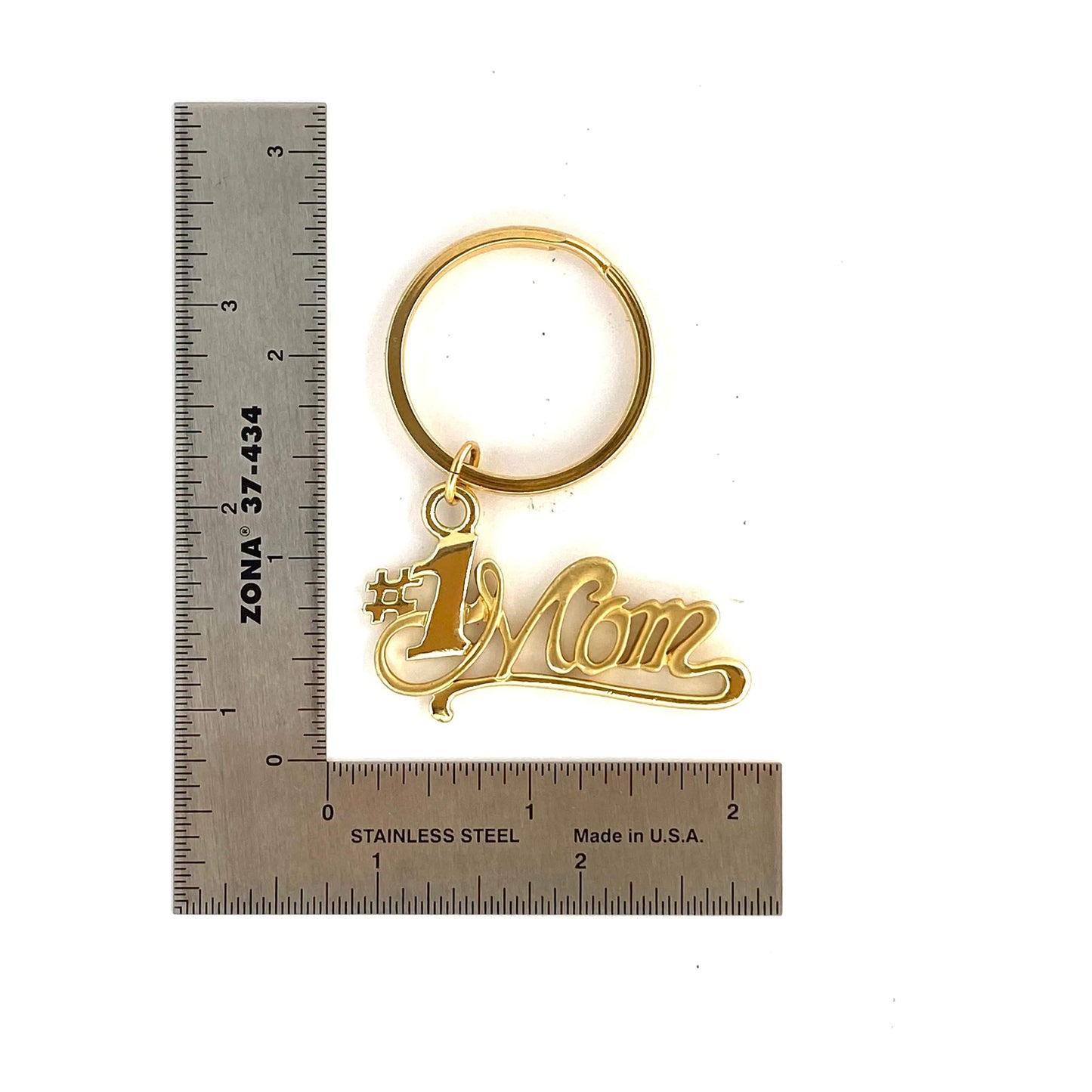 Vintage “#1 Mom” Goldtone Metal Keychain Key Ring Metal Charm