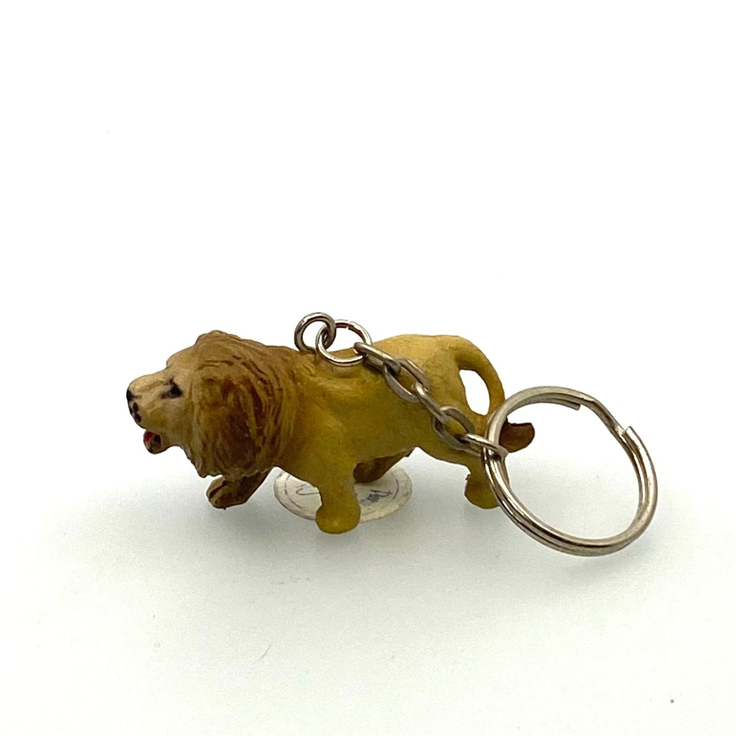 Vintage Lion Souvenir Keychain Key Ring Plastic Animal Beige