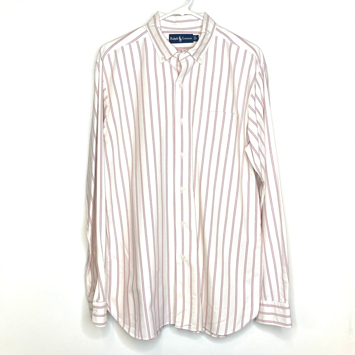 Polo Ralph Lauren Oxford Dress Shirt | L | White/Pink Striped | Button-Down L/s | GUC