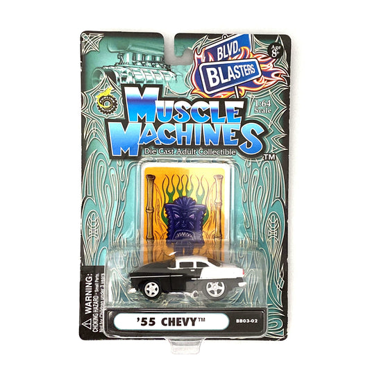 Muscle Machines '55 Chevy Diecast Car – Vintage 1:64 Scale Collectible for Adult Enthusiasts – White/Black Color Variation
