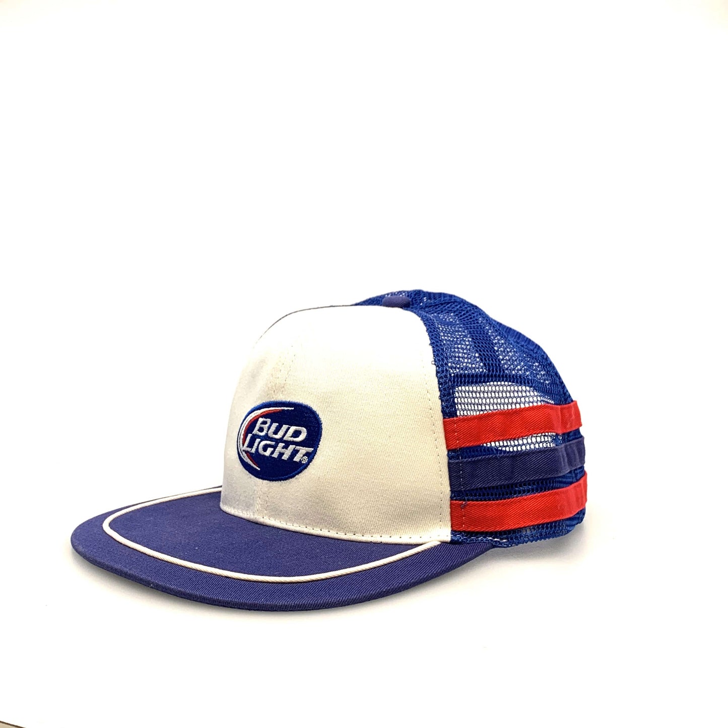 K Products Mesh 3 Stripe Trucker Hat Red White Blue Bud Light Beer OS