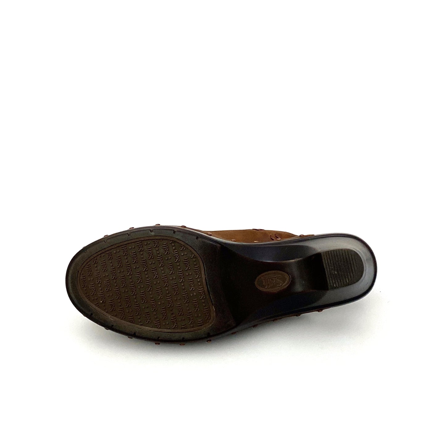 Sofft Womens Size 9M Brown Mules Shoes Leather Stitched Heeled