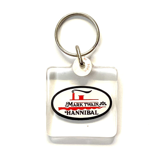 Vintage Hannibal, Missouri Mark Twain Riverboat Travel Souvenir Keychain Key Ring Square Clear Acrylic