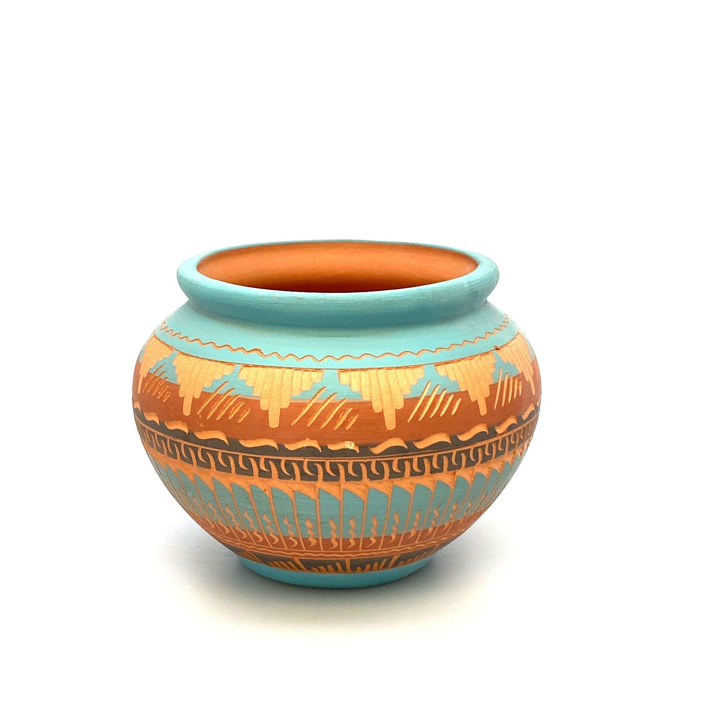 Navajo Pottery Anna Tsosie Signed Terra Cotta Hand Etched Pot 5”
