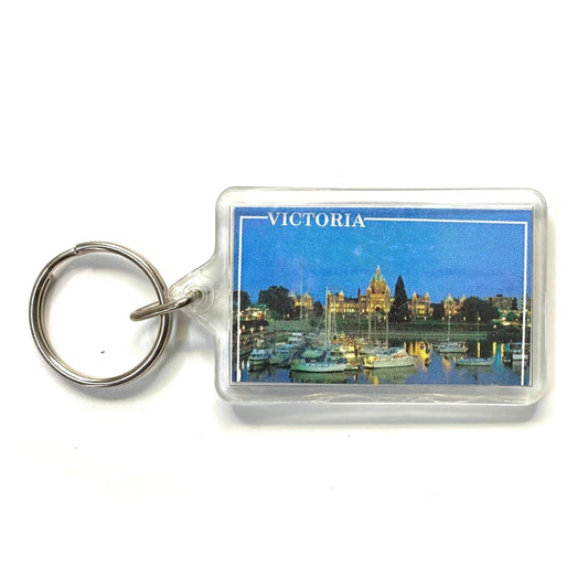 Vintage “Victoria” British Columbia Travel Souvenir Keychain Key Ring Rectangle Clear Acrylic