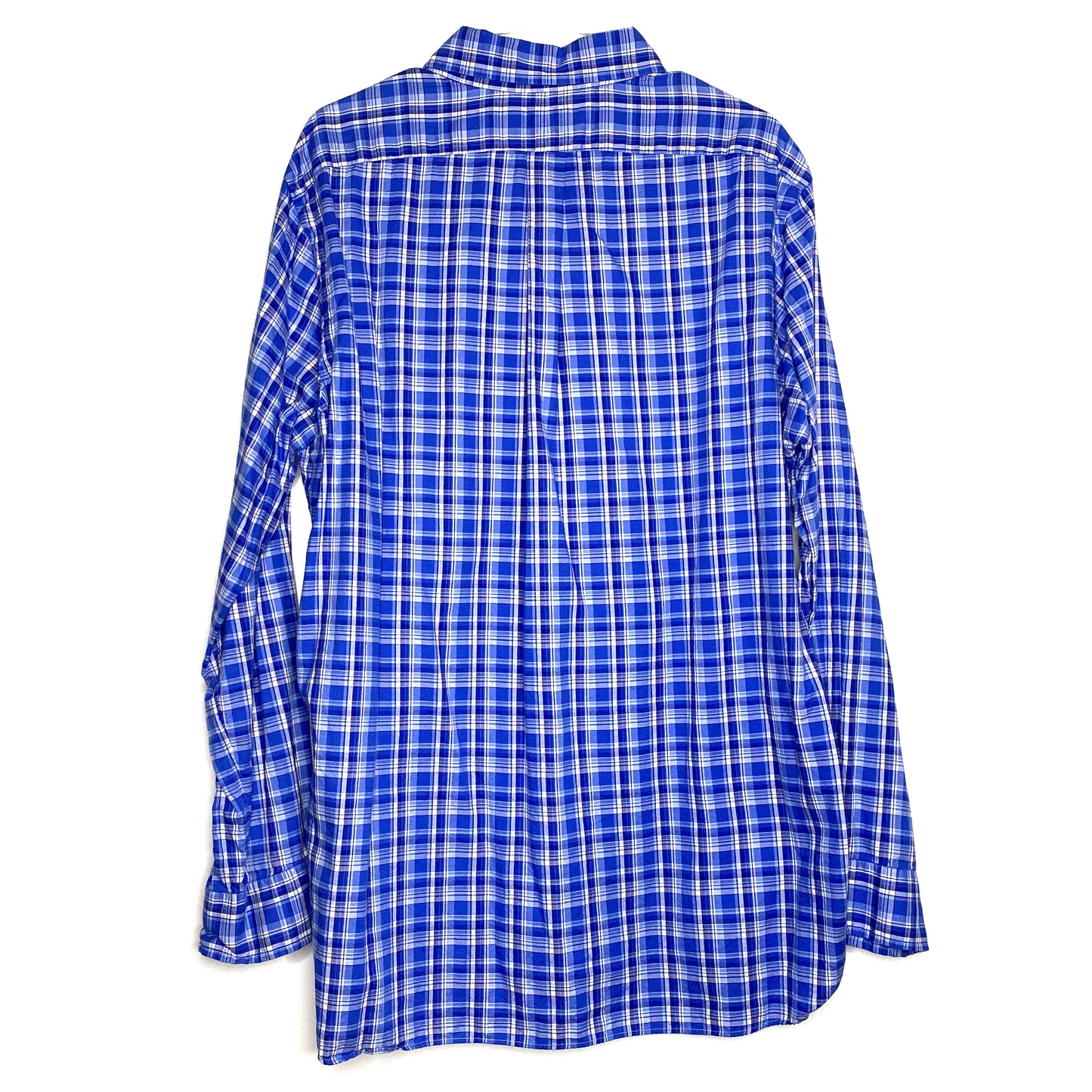 Ralph Lauren Men's Luxury Oxford Plaid Dress Shirt - Size XL - Blue/White - 100% Cotton
