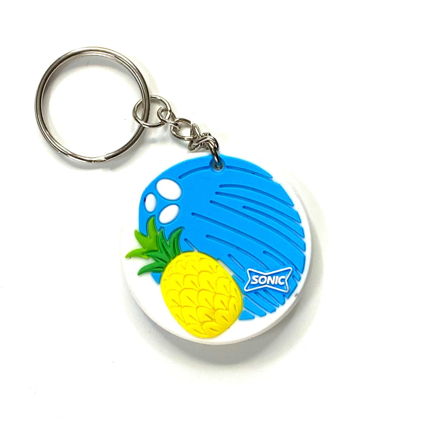 SONIC Drive-In Restaurant Blue Coconut Pineapple Keychain Key Ring Rubber Round