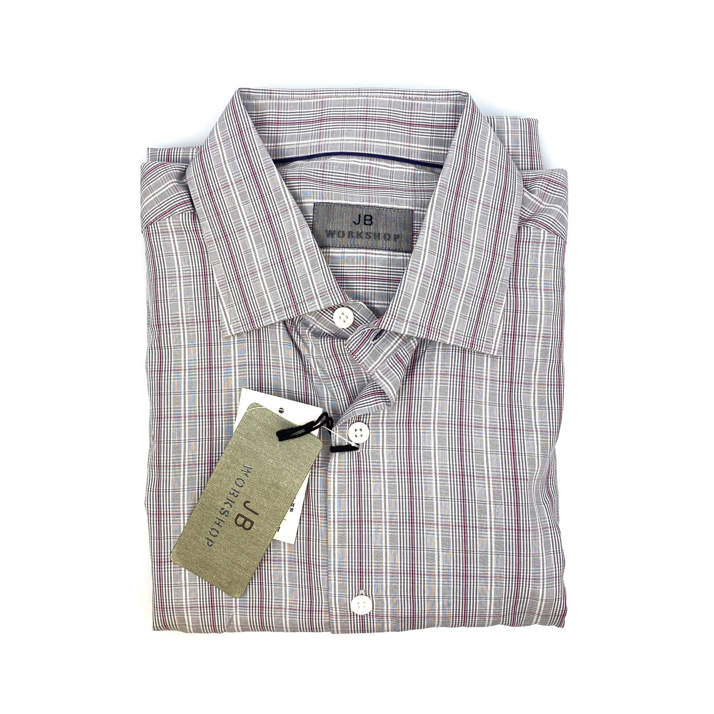 JB Workshop Men's Gray Plaid Button-Up Dress Shirt - Size L - 100% Cotton