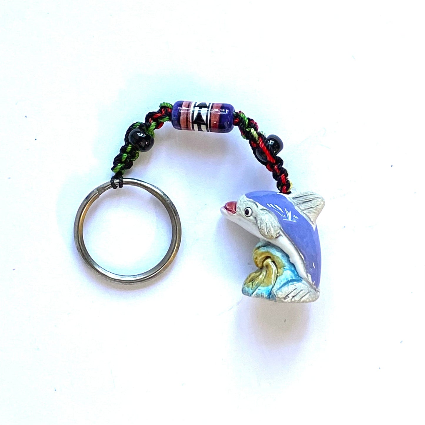 Vintage Hand-Carved Dolphin Keychain Charm Key Ring, Leps Peru