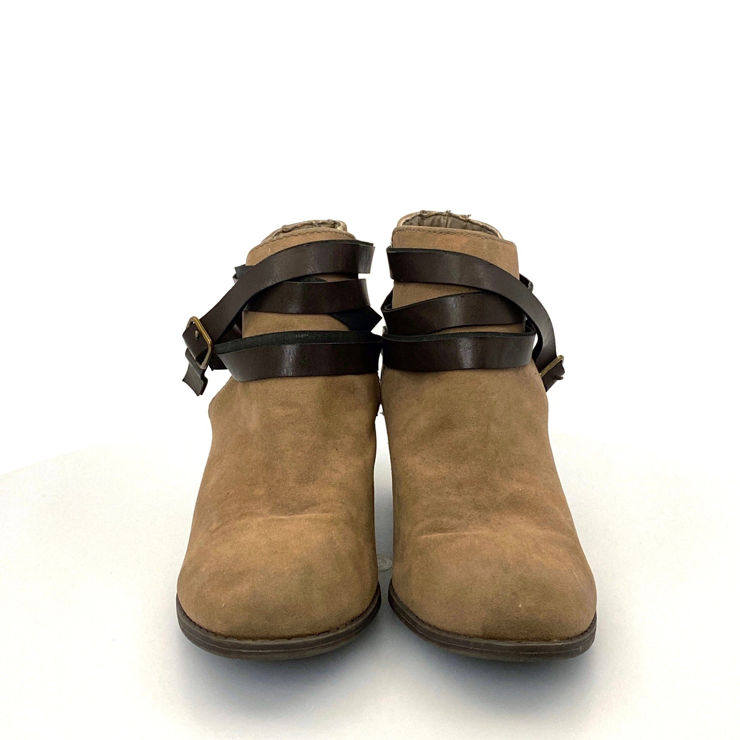 Mossimo Supply Womens Size 8 Brown Suede Strap Buckle Ankle Booties Boots