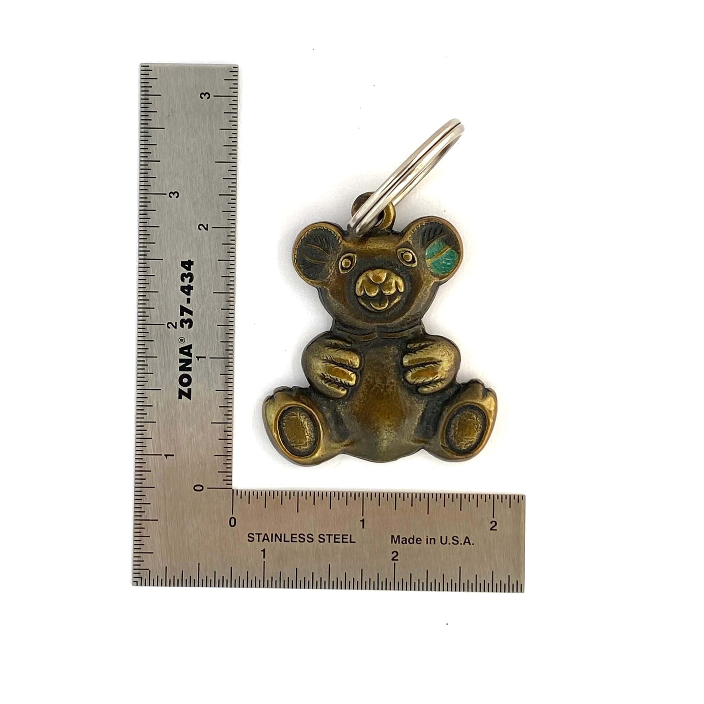 Vintage Metal Brown Teddy Bear Keychain Key Ring Charm