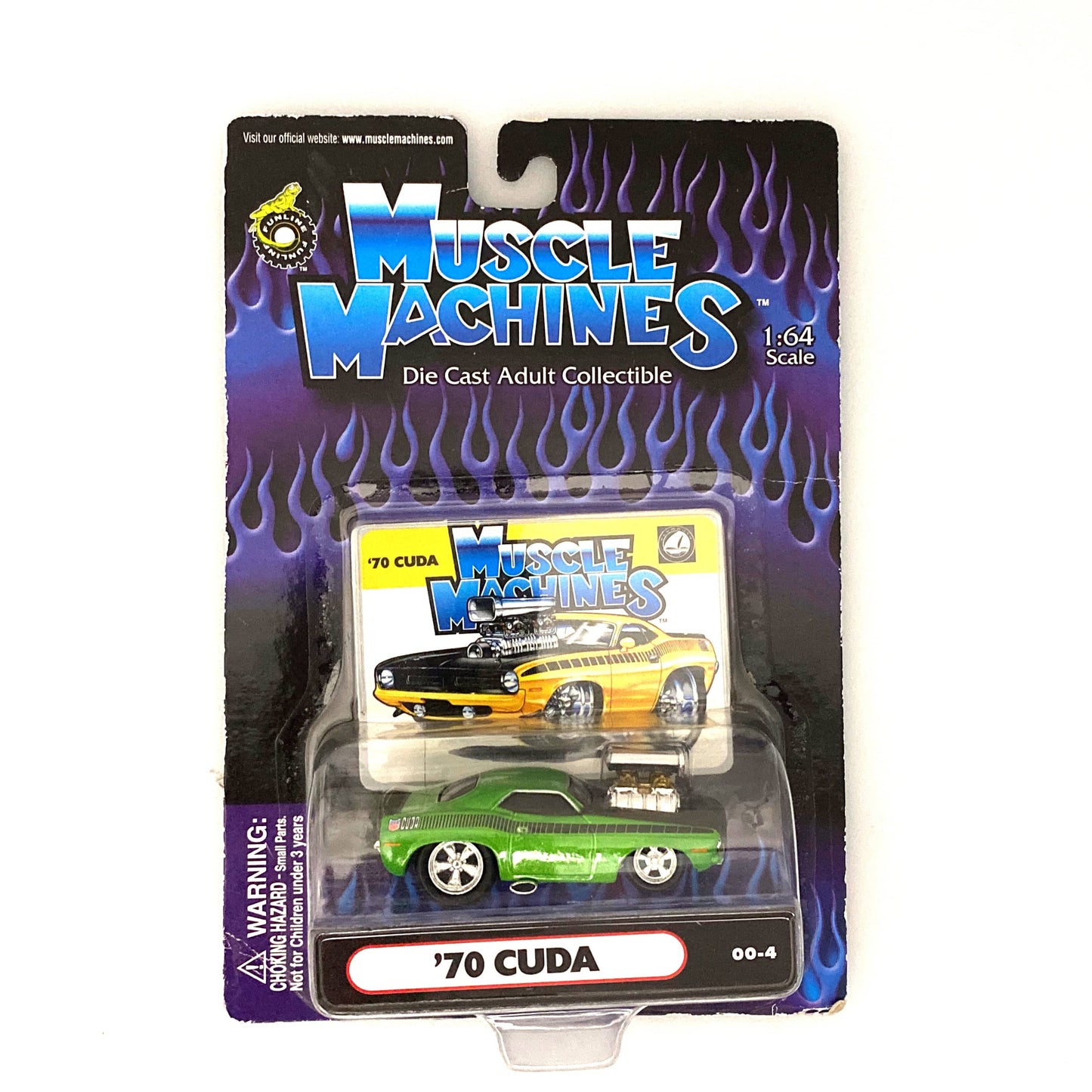 Muscle Machines '70 Cuda Diecast Car – Vintage 1:64 Scale Collectible for Adult Enthusiasts – Green Model #00-4