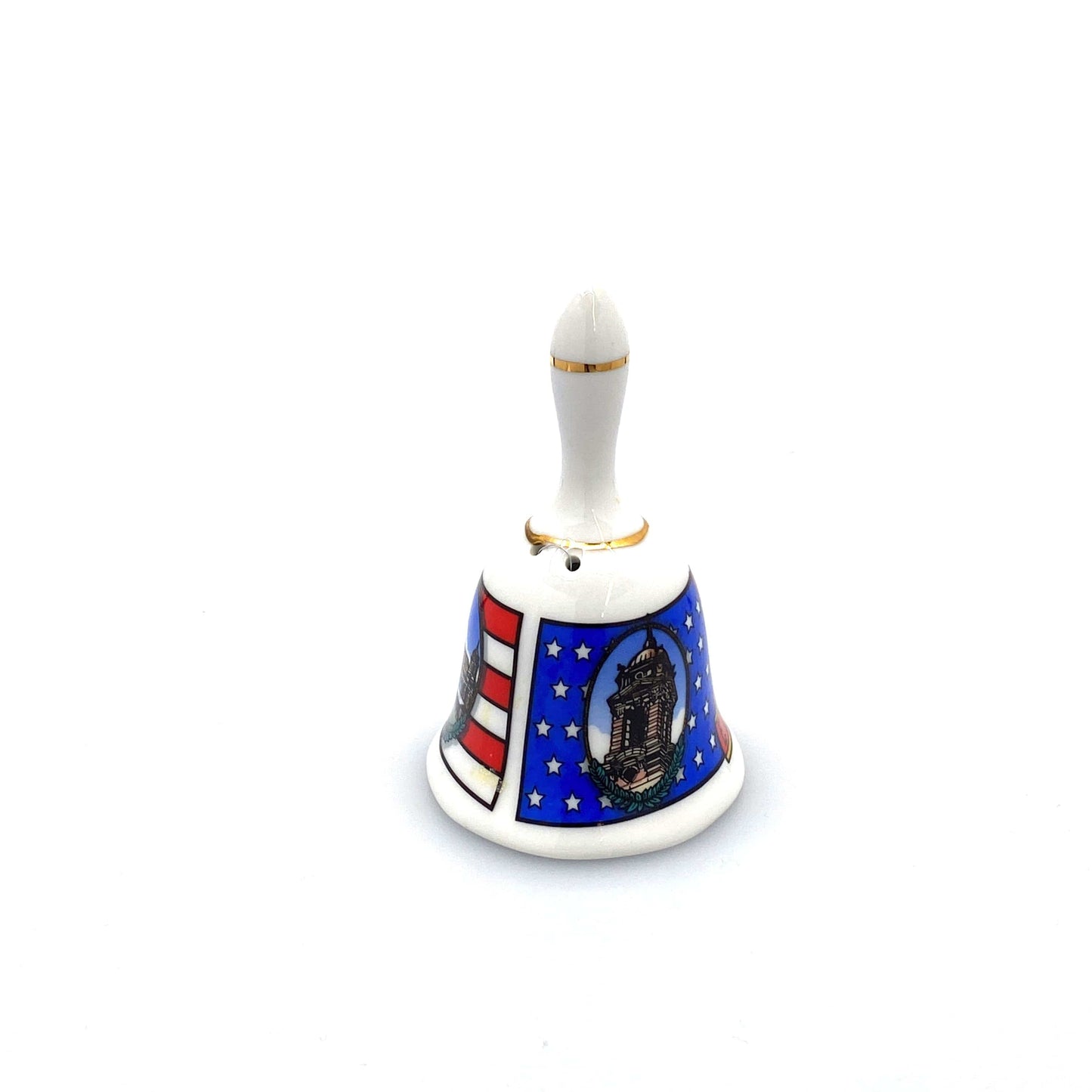 Vintage Hand Bell Travel Tourism Collectible White Porcelain - ELLIS ISLAND
