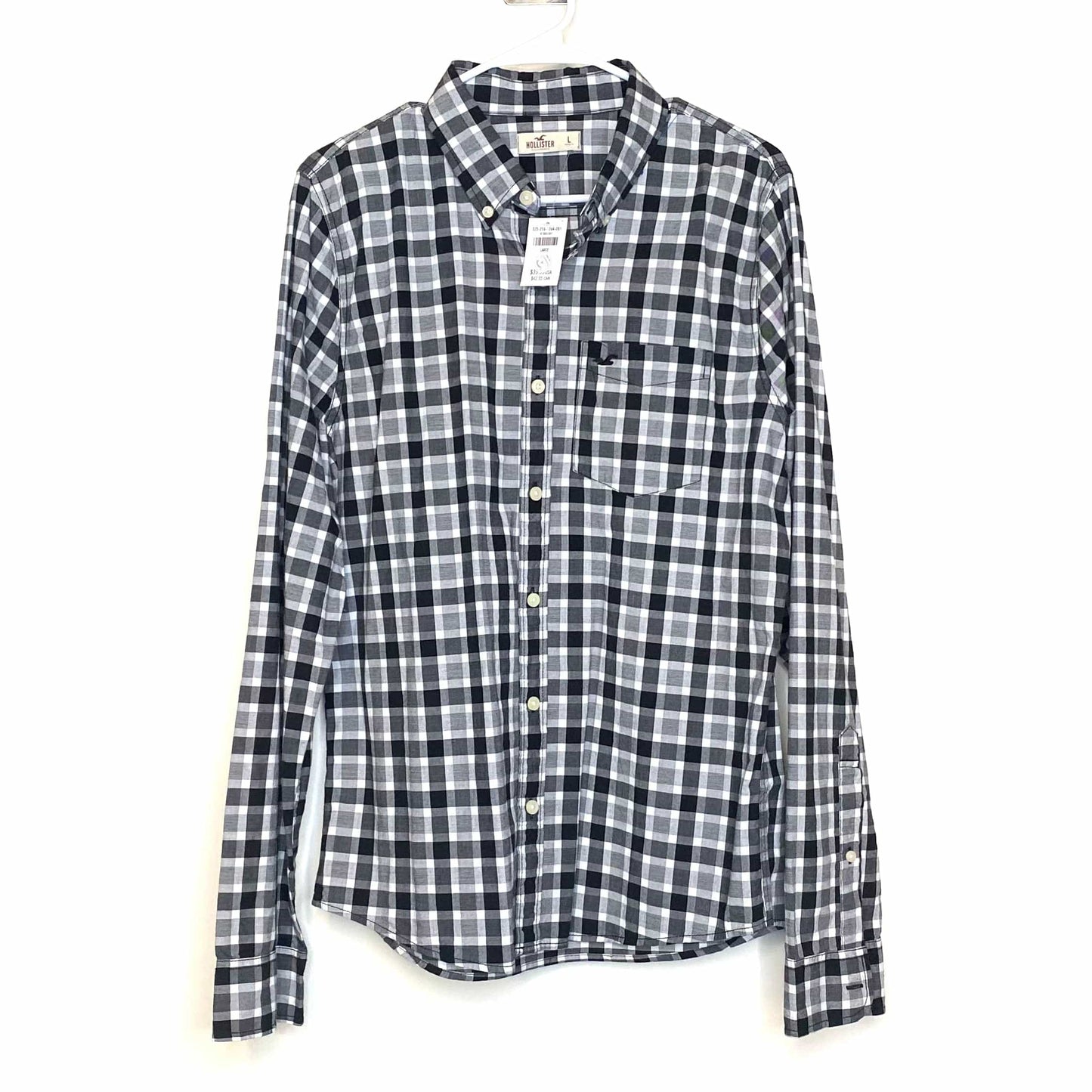 Hollister Men's Black and White Plaid Casual Shirt - Size L - Long Sleeve