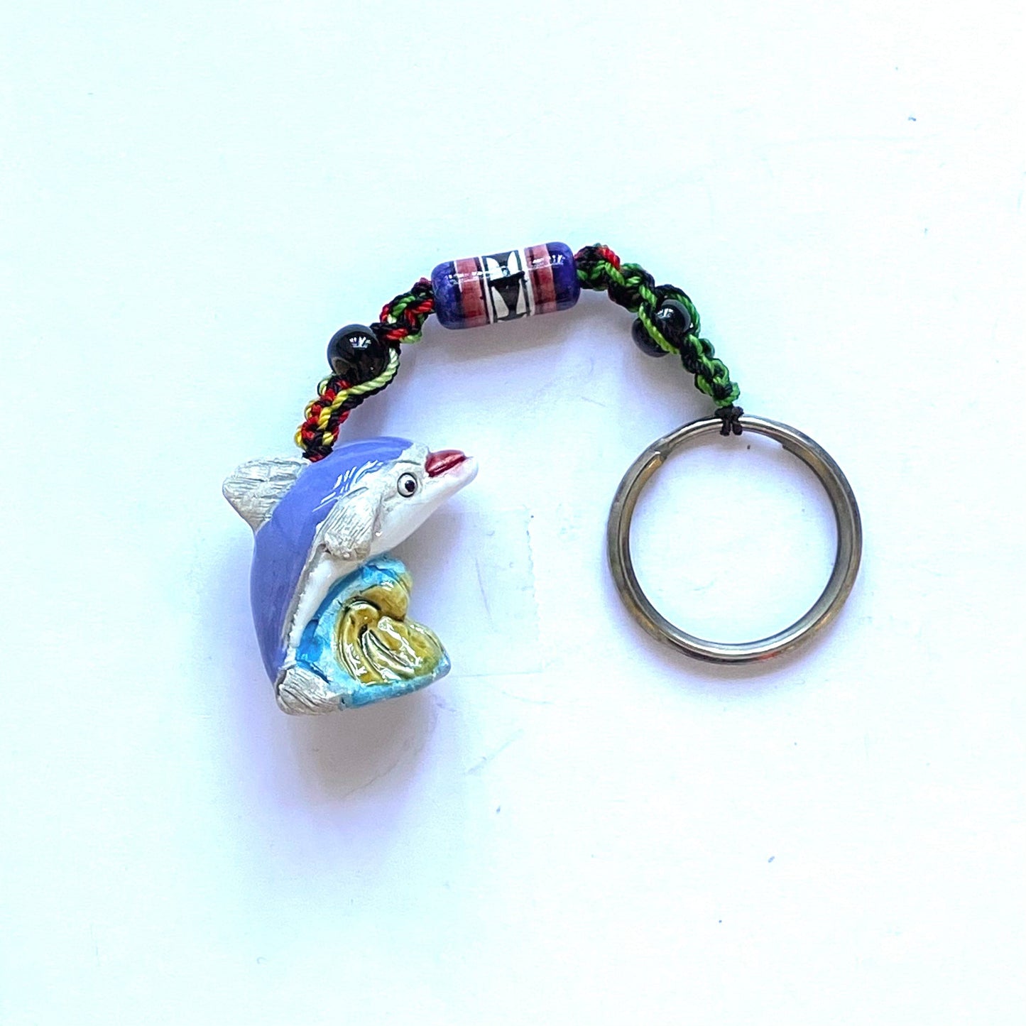 Vintage Hand-Carved Dolphin Keychain Charm Key Ring, Leps Peru