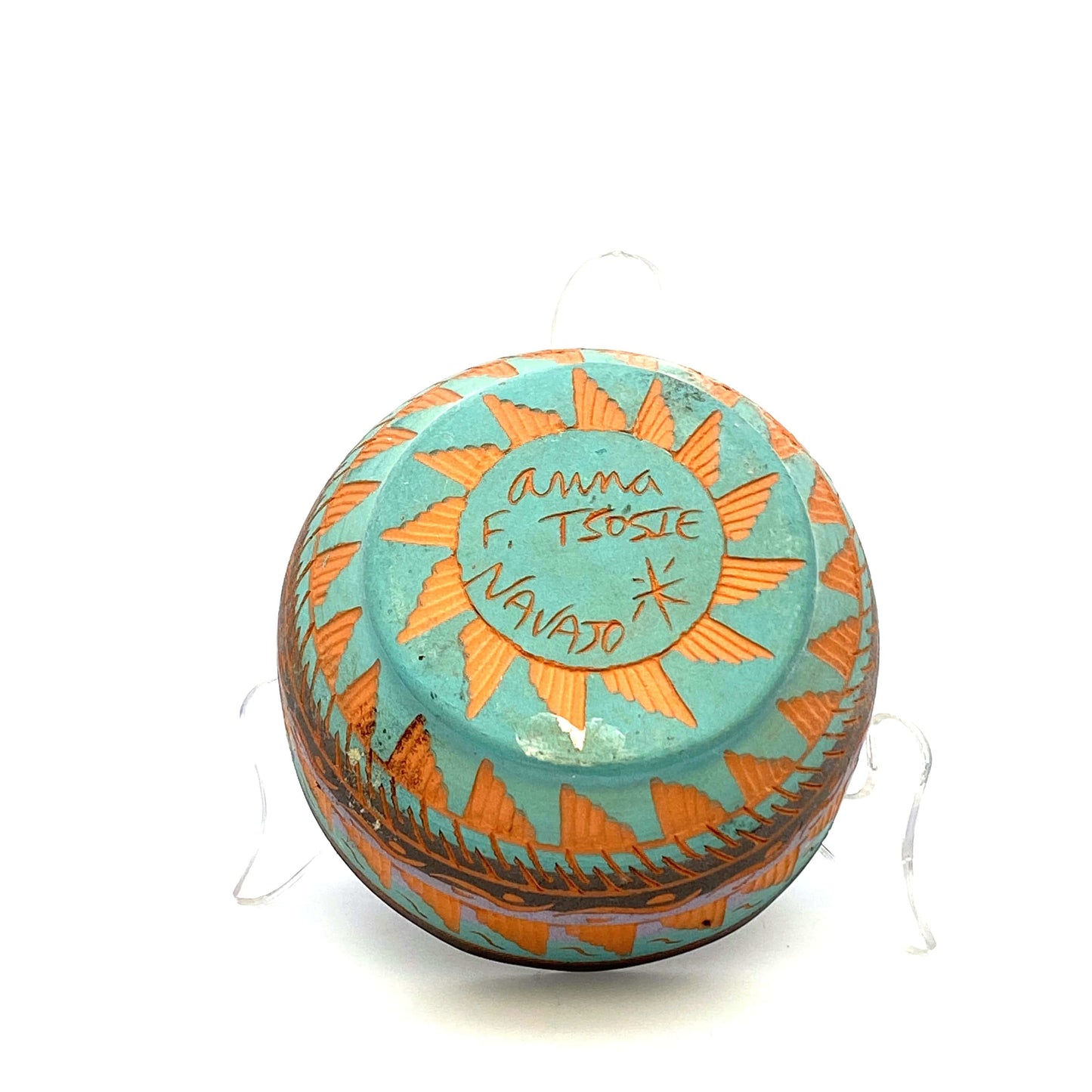 Navajo Pottery by Anna Tsosie Terra Cotta Hand Etched Jar* w/ Lid 4” Pink Brown