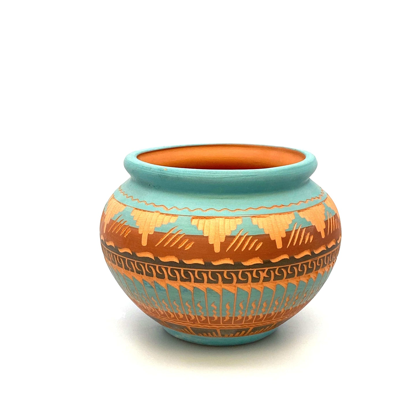 Navajo Pottery Anna Tsosie Signed Terra Cotta Hand Etched Pot 5”