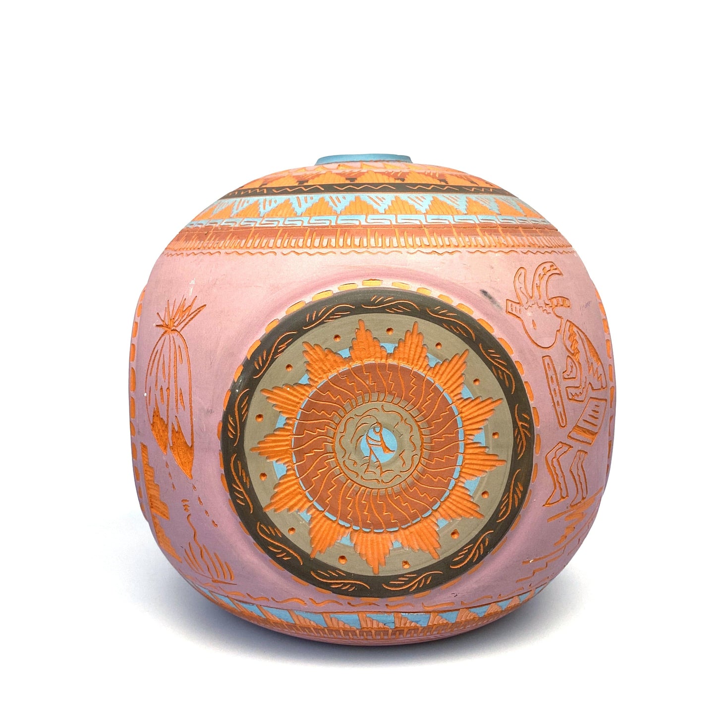 Navajo Pottery Anna Tsosie Signed Terra Cotta Hand Etched 9.5” Large Rounded Square Vase