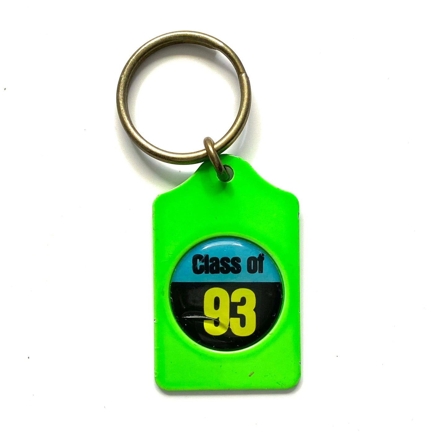 Vintage Class of 93 Keychain Key Ring Metal Rectangle Green