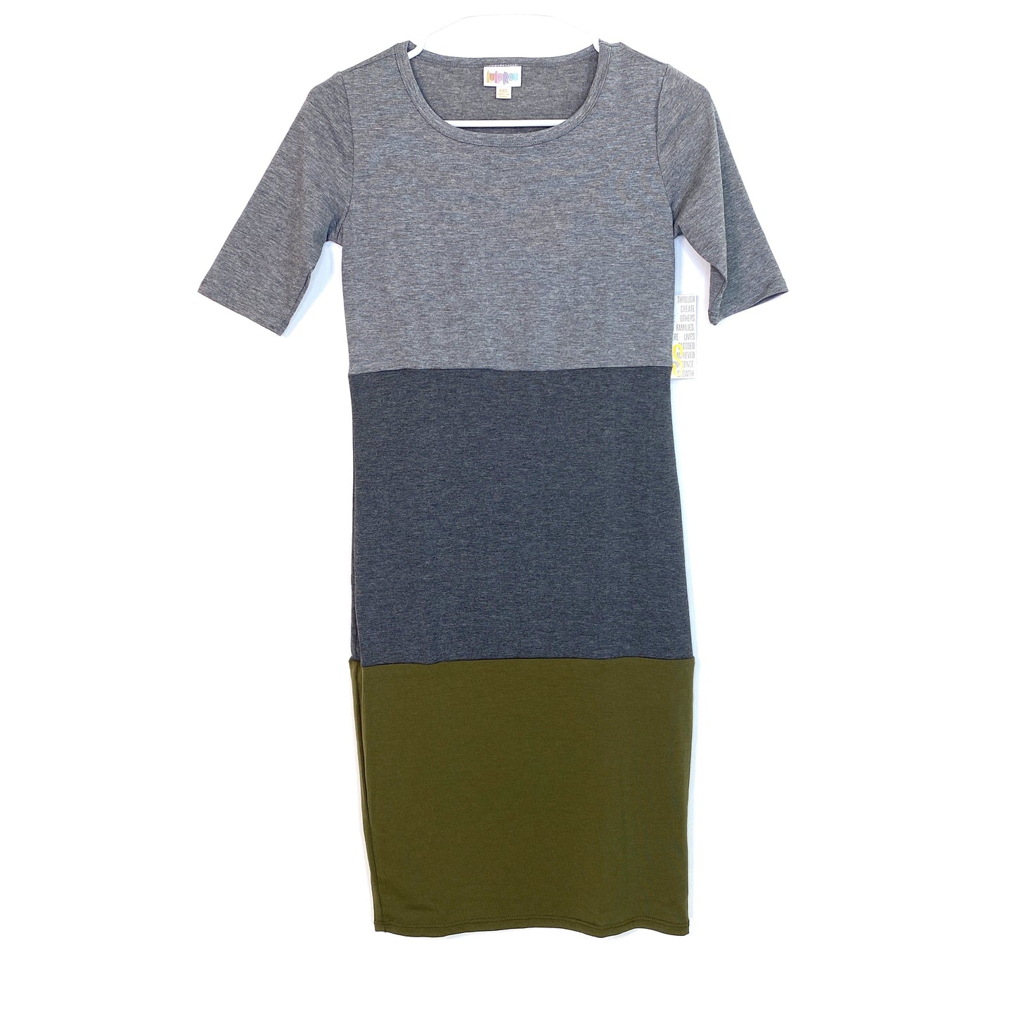 LuLaRoe Julia Bodycon Dress | XXS (00-0) | Gray/Green | Colorblock | NWT