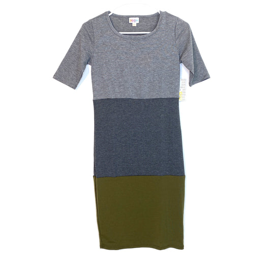 LuLaRoe Julia Bodycon Dress | XXS (00-0) | Gray/Green | Colorblock | NWT