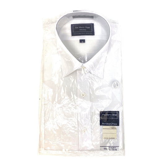 Vintage JCPenney Men's White Short Sleeve Button-Up Shirt - Size 16